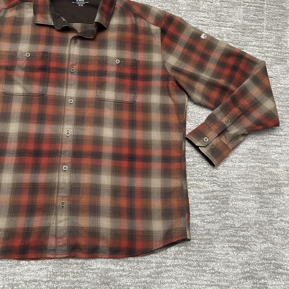 Kuhl Shirt Mens XL Brown Red Plaid Long Sleeve The Law Flannel Hiking Outdoor - Picture 4 of 16